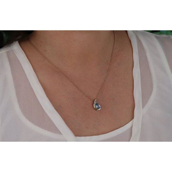 Pendant Only 10k Yellow Gold Natural Blue Topaz & Diamond Pendant 5/8" x 3/8" - Picture 2 of 8